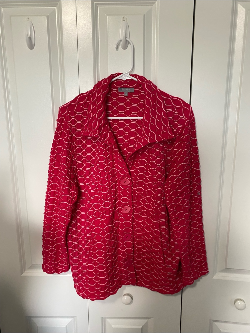 Habitat Red Textured Button-Front Blouse - Picture 3 of 8